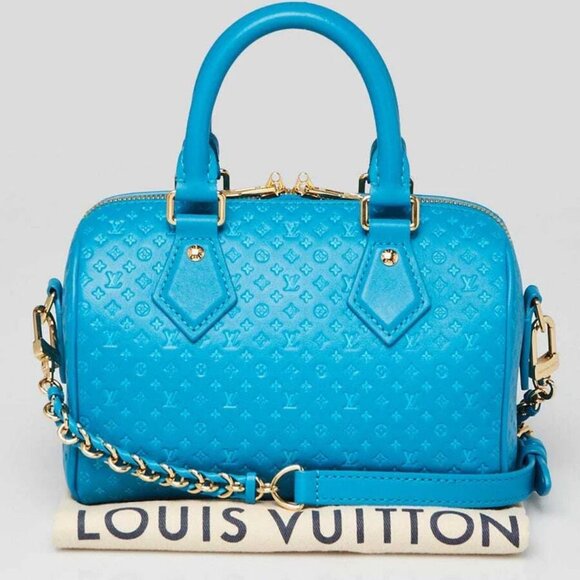 Louis Vuitton Blue NanoGram Monogram Embossed Leather Speedy Bandouliere 20 Bag - Picture 11 of 11